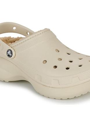 Кроксы утепленные оригинал крокси теплі на платформі crocs classic platform bone