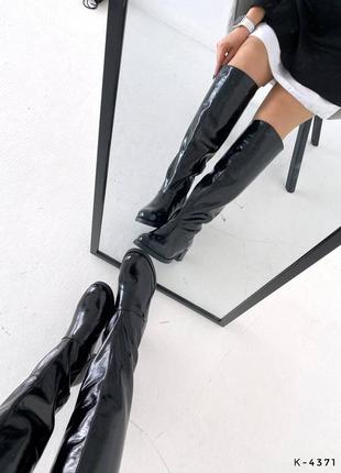 Натуральные лакированные сапоги трубы