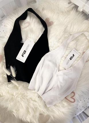 Белый кроп топ в рубчик