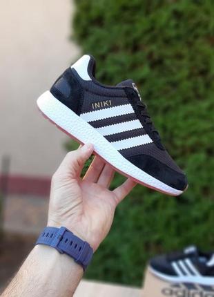 Кросівки жіночі осінь — зима adidas iniki чорні з білим3 фото