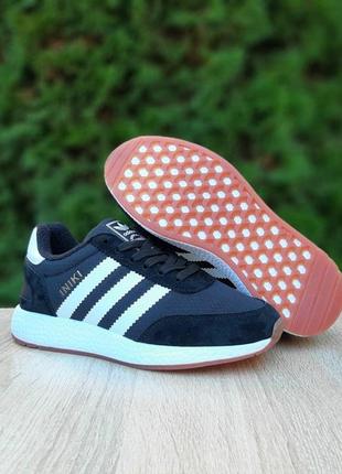 Кросівки жіночі осінь — зима adidas iniki чорні з білим8 фото