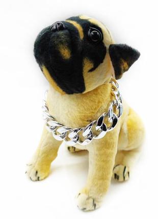 Ошейник - цепочка пластиковая украшение для собак и кошек серебряный цвет 40*2 см3 фото