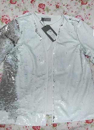 Жакет двухсторонние пайетки.белый-серебро р.l1 фото