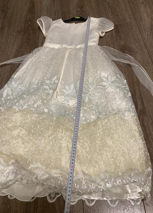 Платье на 7-9лет молочное пышное нарядное с коротким рукавом8 фото