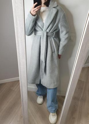 Шикарное длинное пальто макси миди с поясом на запах аквамарин reserved2 фото