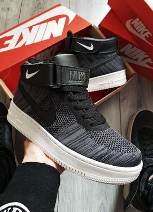 Мужские высокие кроссовки найк, nike air force flyknit dark grey