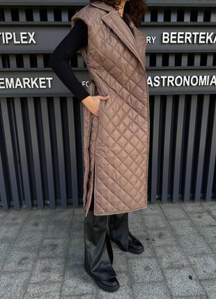 Жилетка женская свободного кроя с карманами с поясом качественная стильная капучино5 фото