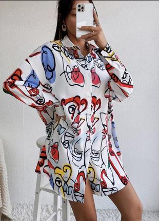 Платье-рубашка с заниженными плечами и абстрактным рисунком shein размер 50 xl4 фото