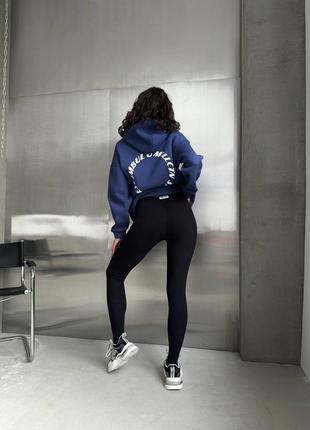Худи женское оверсайз с капишоном с карманом с принтом качественное стильное базовое графитовое синее10 фото