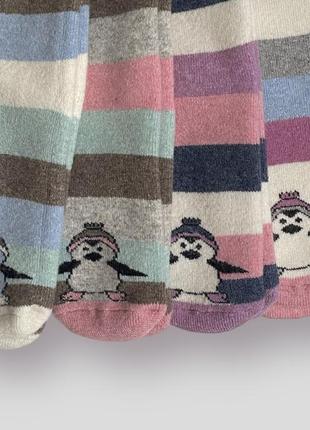 Шкарпетки носки термо з пінгвіном у смужку kardeser lambswool для дому дуже теплі молочні блакитні рожеві чорні світлі темні