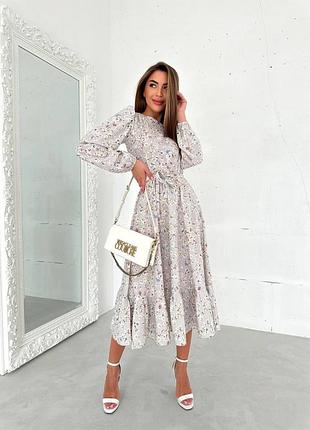 Трендова жіноча сукня міді з дрібними квітками чорна, сіра, рожева (плаття)