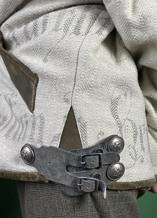 Австрийский винтажный жакет жилетка из льна и кожи6 фото