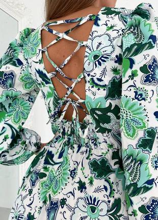 Трендова жіноча сукня міні на спині зав’язки, з дрібними квітками (плаття)2 фото