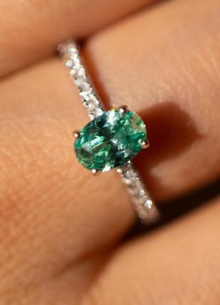 S925 серебряное кольцо с зелеными камнями, зеленое кольцо