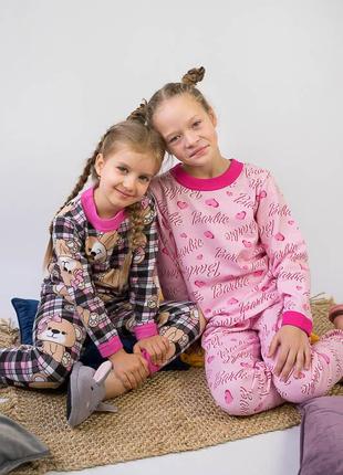 Теплая пижама барби, теплая пижама с барбы, хлопковая пижама с начесом р.86-1342 фото