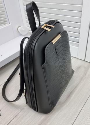 Жіночий стильний, якісний рюкзак-сумка  для дівчат еко шкіри чорний6 фото