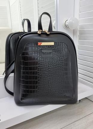 Женский стильный, качественный рюкзак-сумка для девушек эко кожи черный4 фото