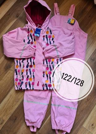 Lupilu комплект грязепруф  на флісі 122/128 р на дівчинку дощовик утепленний дождевик на девочку на флисе куртка и полукомбинезон