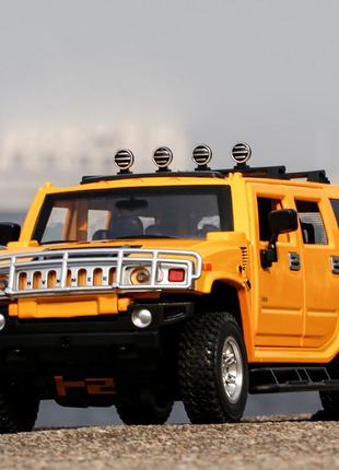 Модель автомобіля hummer h2 з металу 1:24. металева машинка hummer h2 жовта, звук мотора і світло фар