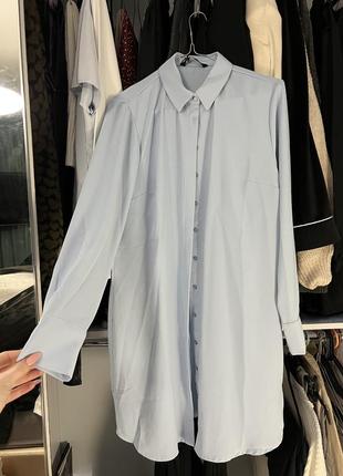 Удлиненная рубашка-туника нежно голубого цвета2 фото