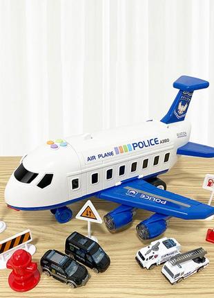 Игрушечный самолет полиции со звуковыми и световыми эффектами, машинками и аксессуарами. интерактивная модель2 фото