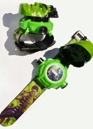 Дитячий наручний годинник з проектором халк, 24 види зображення. проекційний дитячий годинник халк. наручний годинник іграшка3 фото