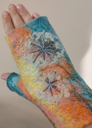 Митенки валеные из шерсти ручной работы