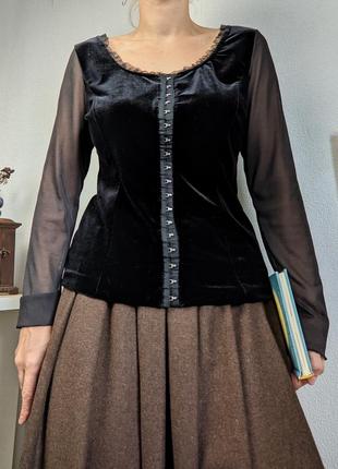 Блуза черная петли бархат сетка кофта блузка готическая викторианская2 фото