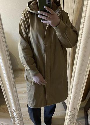 Стильне пряме вільне пальто з капюшоном на блискавці 50-54 р zara