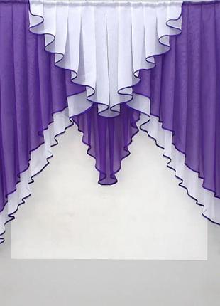 Фіранка ламбрекен на кухню (150х150 см) шифон. колір фіолетовий з білим
