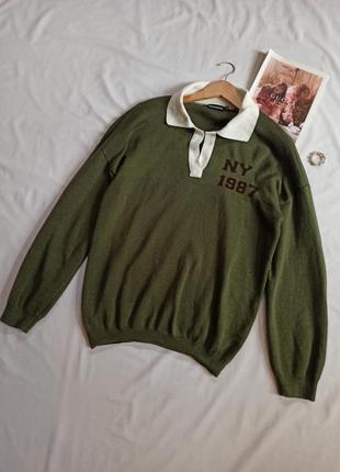 Зелёный свитер с контрастным  воротником ny 19873 фото