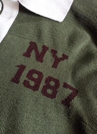 Зелёный свитер с контрастным  воротником ny 19874 фото