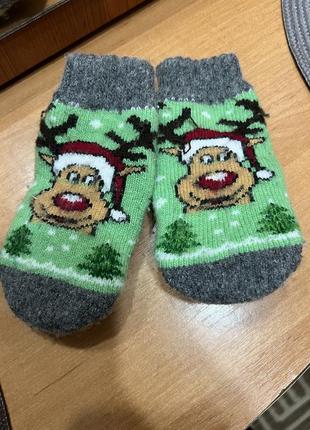 Дитячі носки шкарпетки новорічний принт олень вовна шерсть