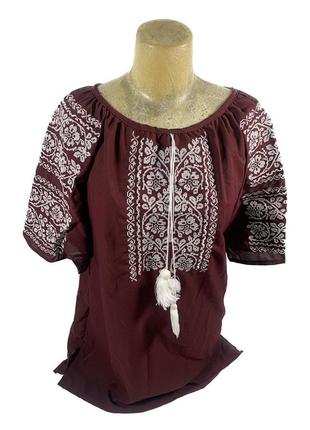 Сукня-туніка жіноча вишиванка бордовий льон розмір м3 фото