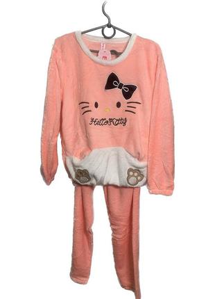 Пижама детская плюшевая hello kitty 134 см персик