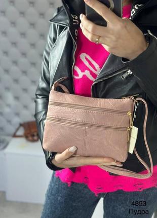 Жіноча сумка кросс боді середнього розміру з еко шкіри на 4-ри відділення (кишені)8 фото