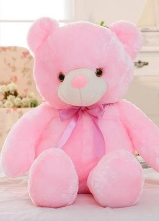 Плюшевые, светящиеся мишки. милые мягкие игрушки медвежата, со светодиодной подсветкой 50см розовые.3 фото