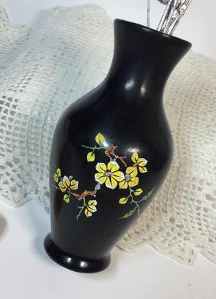 Ваза папье-маше лак 50-е ручная роспись резьба винтажная вазочка н2051