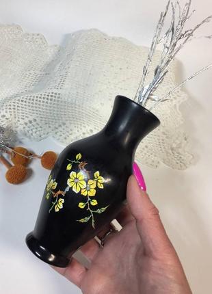 Ваза папье-маше лак 50-е ручная роспись резьба винтажная вазочка н2051