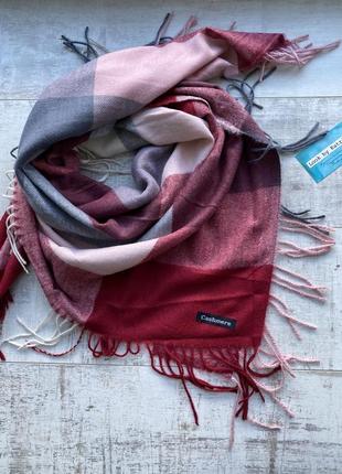 Кашеміровий шарф в клітинку бордовий хустка