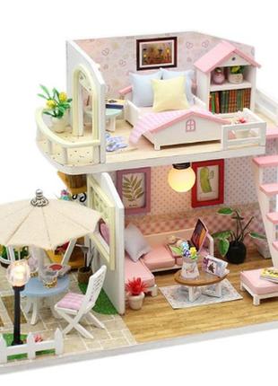 Ляльковий дерев'яний будиночок cutebee. конструктор мініатюрний ляльковий будиночок з підсвічуванням 20x17x16.5см