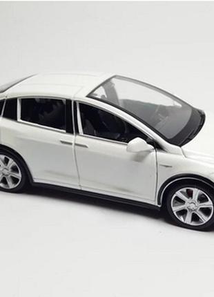 Модель автомобиля tesla x90 1:32. металлическая машинка, инерционная машинка тесла белая5 фото