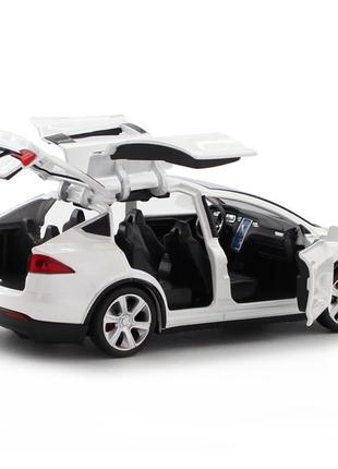 Модель автомобиля tesla x90 1:32. металлическая машинка, инерционная машинка тесла белая3 фото