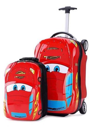 Чемодан на колёсах и рюкзак молния макквин из м/ф cars resteq. детская сумка на колесах cars. детский чемодан