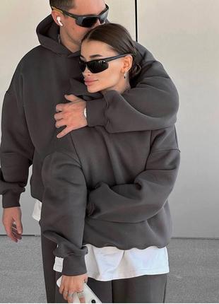 Парний теплий спортивний костюм на флісі вільного крою