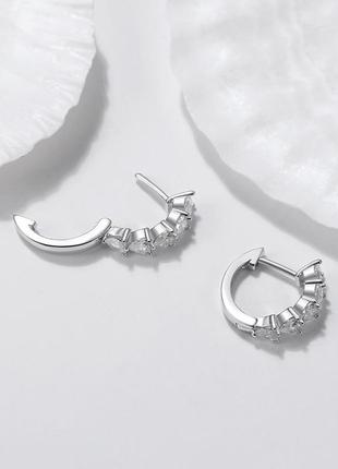 Серебряные s925 классические серьги круглые кольца с камушками сердце, стильные серьги на каждый день, подарок девушке3 фото