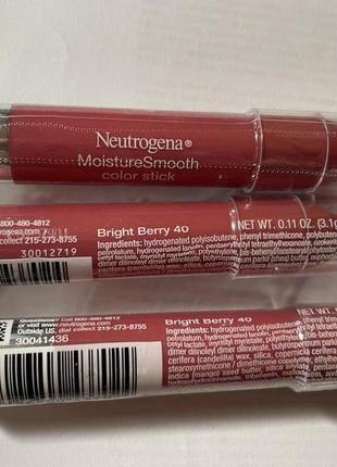 Помада- стік neutrogena moisture smooth color stick 40 bright berry