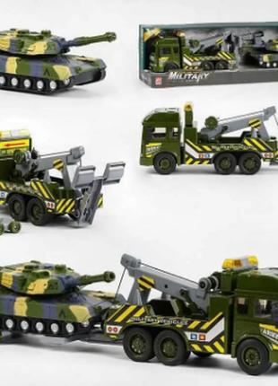 Іграшковий інерційний трейлер rj 3367 | військовий трейлер з танком military vehicles series |2 фото