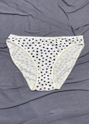 Идеальные молочные хлопковые гладкие базовые трусы трусики на высокой посадке в горошек синие закритые