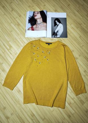 Bonmarche🐝 жовто-гірчичний светр з вишитими бджілками та камінчиками2 фото